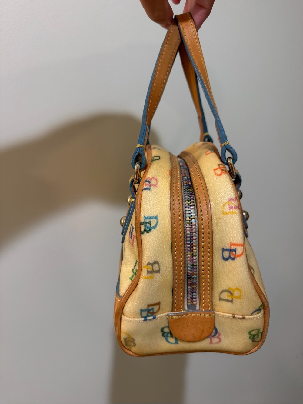 Dooney & Bourke Vintage “It” Y2K Multicolor DB Logo Satchel Top Handle - Picture 3 of 11